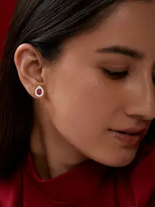 MINUTIAE Silver Plated Tear Drop Shaped Kundan Studs