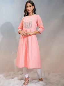 Vishudh Floral Embroidered Keyhole Neck A Line Kurta
