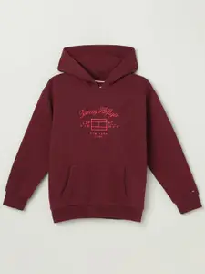 Tommy Hilfiger Girls Hooded Embroidered Typography Printed Sweatshirt