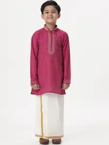 Ramraj Boys Pink Embellished Kurta With Dhoti