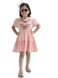 BAESD Girls Embroidered Puff Sleeve Cotton A-Line Dress