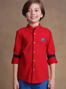 One Friday Boys Comfort Band Collar Solid Cotton Formal Shirt