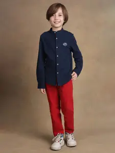 One Friday Boys Comfort Band Collar Solid Cotton Formal Shirt