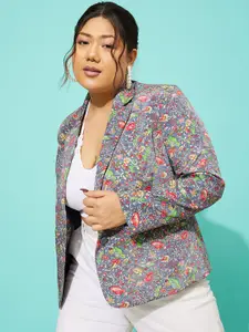 QUIERO MAS Luna Plus Size Tailored Fit Printed Notched Lapel Collar Single Breasted Blazer