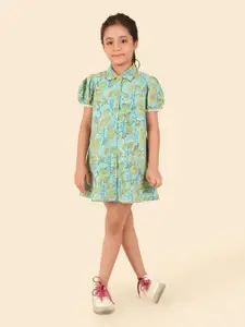 Fabindia Tropical Print Shirt Collar A-Line Mini Dress