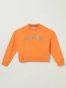 Tommy Hilfiger Girls Embellished Solid Round Neck Sweatshirt