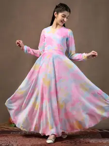 FASHION DREAM Tie and Dye Print Georgette Fit & Flare Maxi Dress