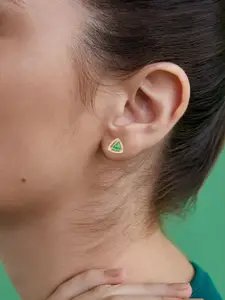 MINUTIAE Silver Plated Kundan Triangular Studs