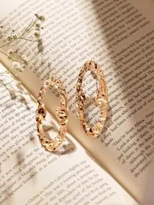 Priyaasi Gold-Plated Hammered Oval Drop Earrings