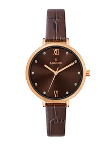 L LOGUES Women Brass Dial & Leather Straps Analogue Watch L E-685 WL-05