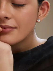 MINUTIAE Silver Plated Kundan Triangular Studs