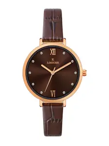 L LOGUES Women Brass Dial & Leather Straps Analogue Watch L E-685 WL-04