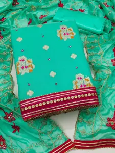 KIMISHA Floral Woven Design Mirror Work Unstitched Dress Material