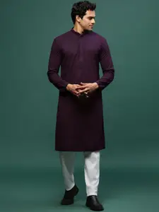 Sangria Purple Floral Embroidered Chikankari Straight Kurta With Trouser