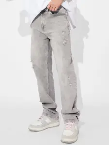 The Souled Store Men Straight Fit Low Distress Light Fade Stretchable Jeans