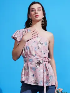 Boholyfe Women Floral Printed One Shoulder  Top