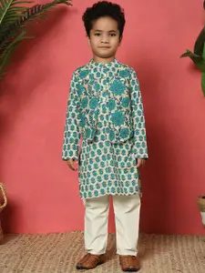 Readiprint Boys Floral Printed Regular Pure Cotton Straight Kurta with Pyjamas