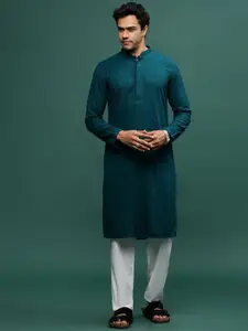 Sangria Green Geometric Embroidered Chikankari Straight Kurta With Trousers