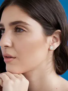 MINUTIAE Silver Plated Square Shaped Kundan Studs