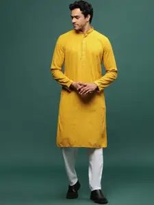 Sangria Mustard Yellow Geometric Embroidered Chikankari Straight Kurta With Patiala