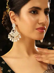 Priyaasi Gold-Plated American Diamond Studded Contemporary Drop Earrings