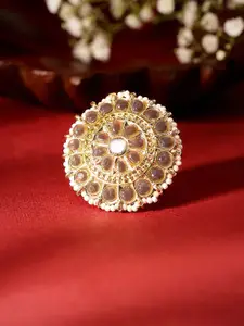 Priyaasi Gold-Plated Stone Studded & Pearl Adjustable Finger Ring