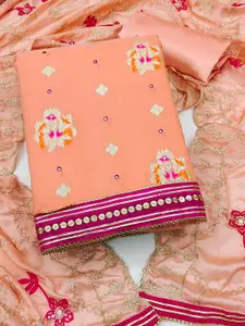 KIMISHA Floral Woven Design Mirror Work Unstitched Dress Material