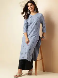 Anouk Rustic Geometric Printed V-Neck Straight Kurta
