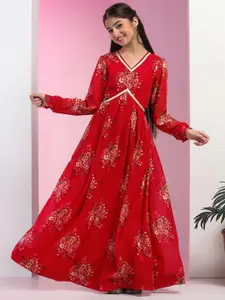 FASHION DREAM Floral Print Girls Georgette Fit & Flare Maxi Ethnic Dress