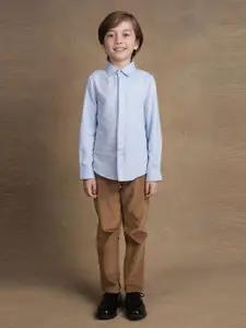 One Friday Boys Comfort Spread Collar Solid Cotton Formal Shirt