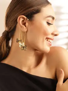Priyaasi Gold-Plated Butterfly Sequinned Elegant Ear Cuff Earrings