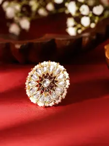 Priyaasi Gold-Plated Kundan Studded & Pearl Adjustable Finger Ring