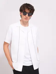 SELECTED Men Cuban Collar Textured Solid Cotton Casual Shirt