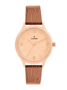 L LOGUES Women Brass Dial & Leather Straps Analogue Watch L E-683 WL-06
