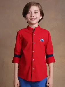 One Friday Boys Comfort Band Collar Solid Cotton Formal Shirt