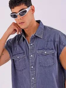 The Indian Garage Co Men Spread Collar Solid Cotton Boxy Casual Shirt