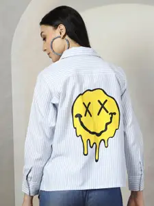 plusS Women Standard Spread Collar Striped Cotton Casual Shirt