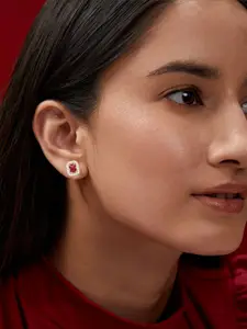 MINUTIAE Rose Gold Plated Kundan Geometric Studs