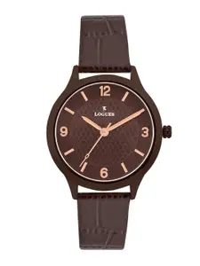 L LOGUES Women Brass Dial & Leather Textured Straps Analogue Watch L E-683 CL-05