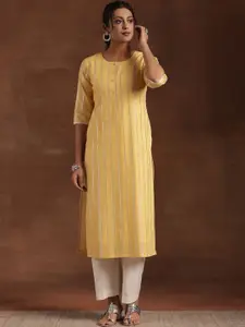 Libas Striped Woven Design Round Neck Pure Cotton Straight Kurta