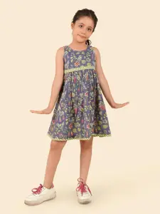 Fabindia  Kids-Girls Floral Print Shoulder Straps A-Line Dress