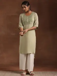 Libas Floral Yoke Design Sequinned Straight Kurta