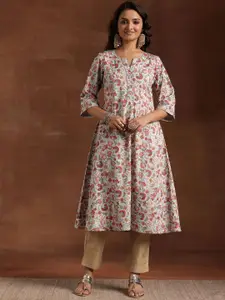 Libas Floral Printed Sequinned Cotton A-Line Kurta