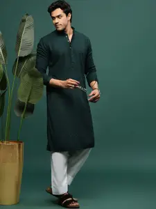 Sangria Green Geometric Embroidered Chikankari Straight Kurta With Patiala