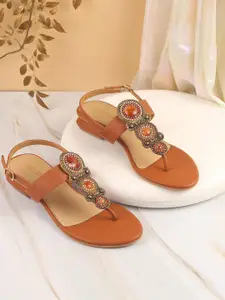 Metro Women Embellished T-Strap Block Sandals