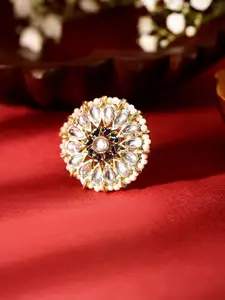Priyaasi Gold-Plated Kundan Studded & Adjustable Finger Ring