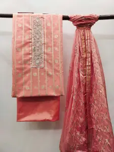 KIMISHA Striped Woven Design Thread Work Unstitched Dress Material