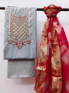 KIMISHA Floral Yoke Design Mirror Work Unstitched Dress Material