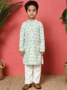 Readiprint Boys Geometric Embroidered Pure Cotton Straight Kurta with Pyjamas