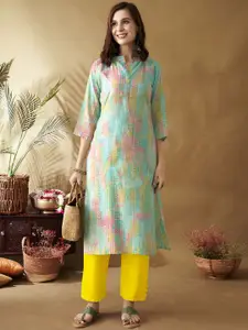 Anouk Tribal Printed Mandarin Collar Chanderi Silk Straight Kurta